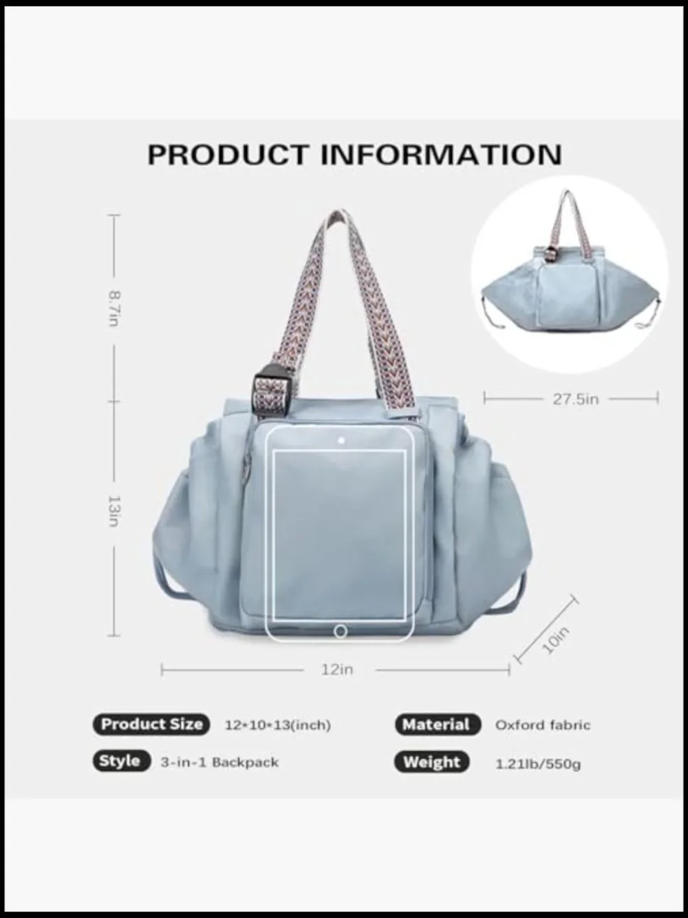 Convertible Backpack Tote 15 Pockets Large Capacity Travel Diaper Bag Work